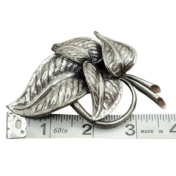 Tortolani Leaf Brooch Layered Leaves Silver Tone Pin Botanical Cluster 3.5" MCM - Picture 10 of 10